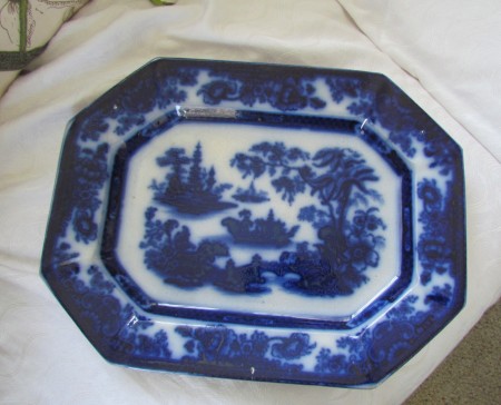 Flow Blue Platter , Tonquin Pattern, Dark Blue