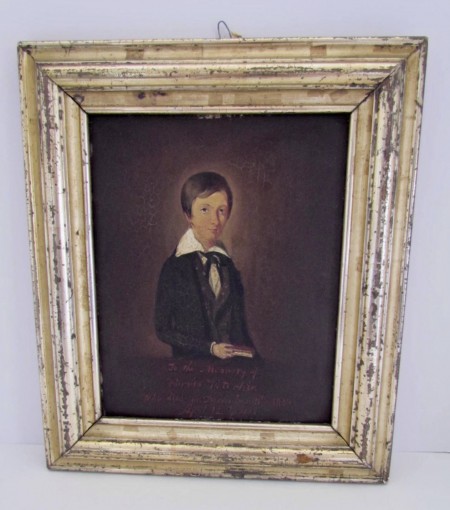 Mid 19th. c. Folk Art, Oil Painting, Memorial to a Young Man