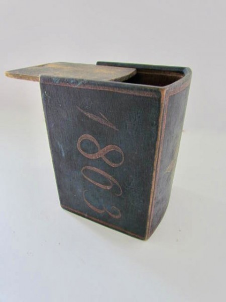 A Small Treasure, Unusual Painted, Initialed, Dated, Carved Slide Lid Box