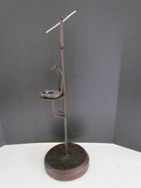18th. century Wrought Iron Candle Stand w/Rush Light and Lighting Shelf
