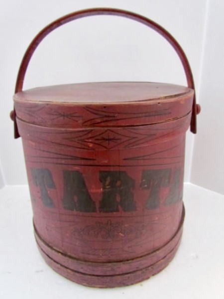 Outstanding 19th. century Red Painted Firkin, Labeled Cream of Tartar
