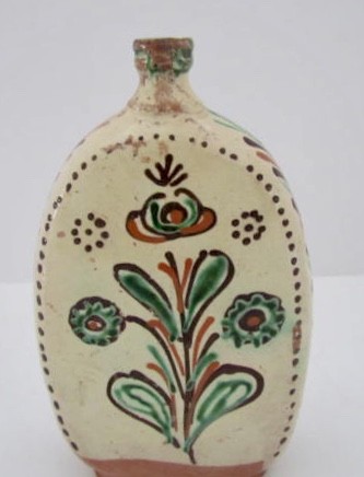 19th. c. Redware, Decorated Flask