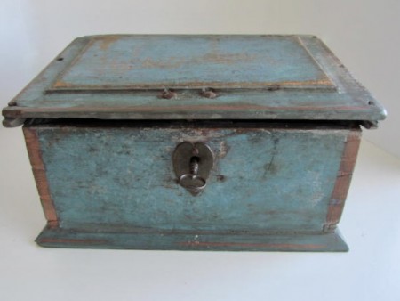 18th. century Blue/Salmon Painted Desk Box