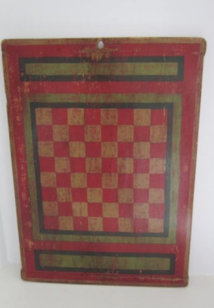 19th. century Gameboard, Red/Green Paint