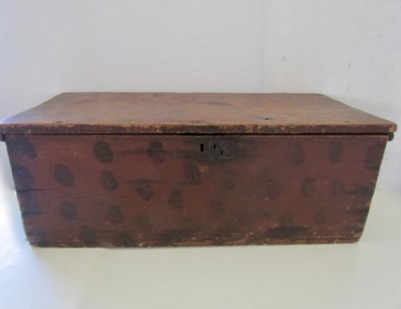 Brown Spotted, Red Painted Lidded Chest.