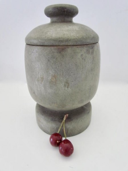 Large Treen Covered Jar with the Best Grey Paint