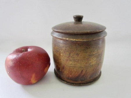 Wonderful Painted Treen Covered Jar/Canister