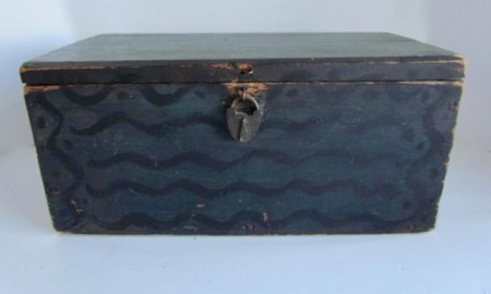 19th. century Blue Painted Table Box w/Squiggle Decoration