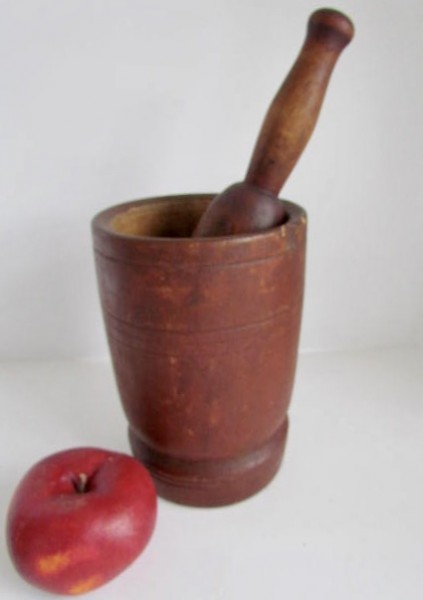 19th. century Red Painted, Large Mortar and Pestle