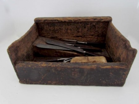 Fabulous 19th. century Scrub Box, Black Paint