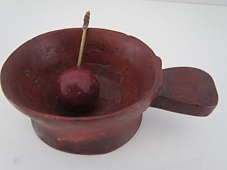 Hand Carved, Small, Red Painted Scoop or Cup
