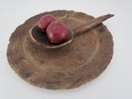 Sweet, Late 17th./Early 18th. c. American Treen Plate and Spoon