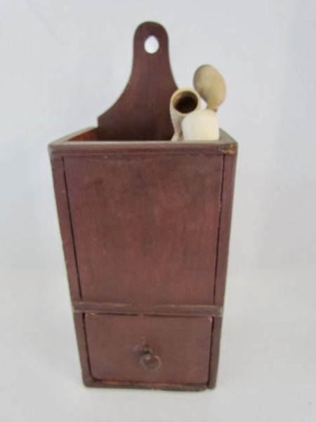 18th. century Connecticut Hanging Pipe Box, Best Original Red Paint