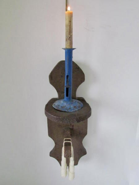 Blue Painted Hogscraper Candlestick