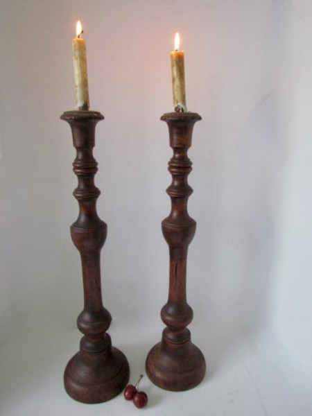Late 18th./Early 19th. century Tall Treen Candlestick Pair