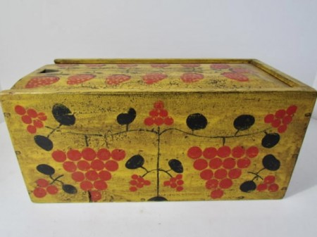 19th. century, Yellow Painted Slide Lid Candle Box