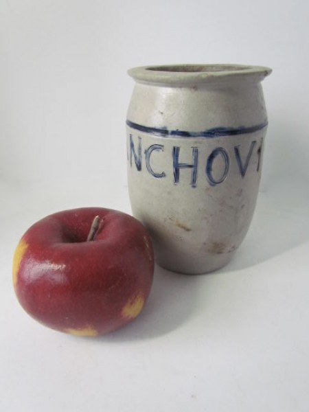 19th. century Anchovis, Blue/White Stoneware