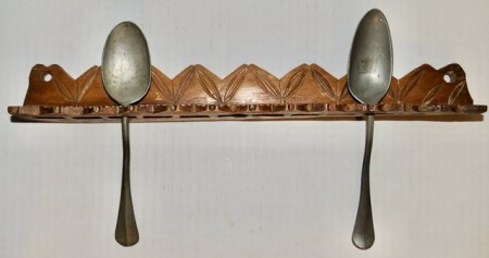 18th. century New England Carved Wood Spoon Rack w/Paint