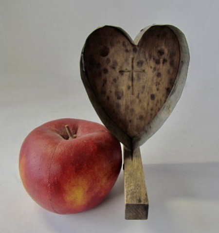 Wonderful, 19th. century Heart Shaped Brown Sugar Mold w/Cross