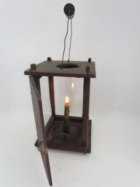 18th. century, Hanging, Red Painted Wooden Lantern