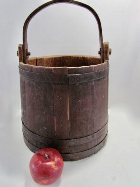 19th. century, Red Painted Staved Bucket