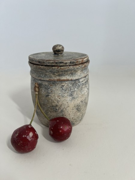 Small, White Painted, Covered Treen Jar