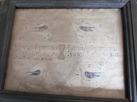 18th. century Fraktur, Birth Record–Lucy and Lydia Putney