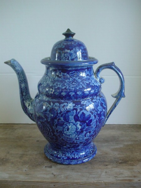 American Historic Staffordshire,Coffeepot,Dark Blue floral c.1825