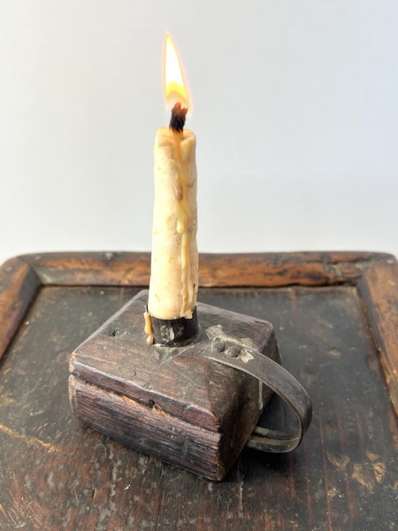 Sweet, Small 19th. century Candle Light/Wooden base