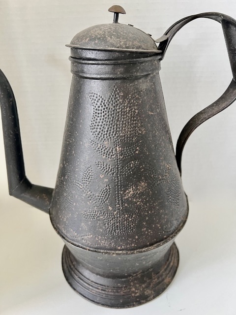 19th. century Punched Tin, Gooseneck Coffeepot, Wigglework, Tulip ...