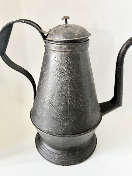 19th. century Punched Tin, Gooseneck Coffeepot, Wigglework, Tulip ...